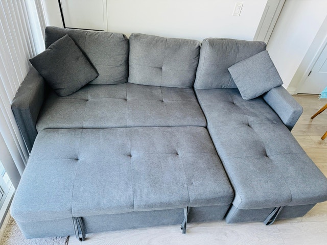 Grey Sectional Sofa Bed - Like New - Orig. ~$600