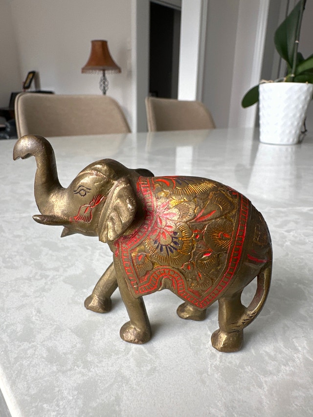 Solid brass vintage hand-painted elephant