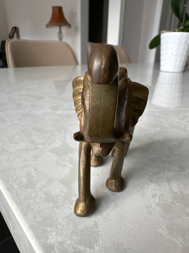 Solid brass vintage hand-painted elephant - photo 4