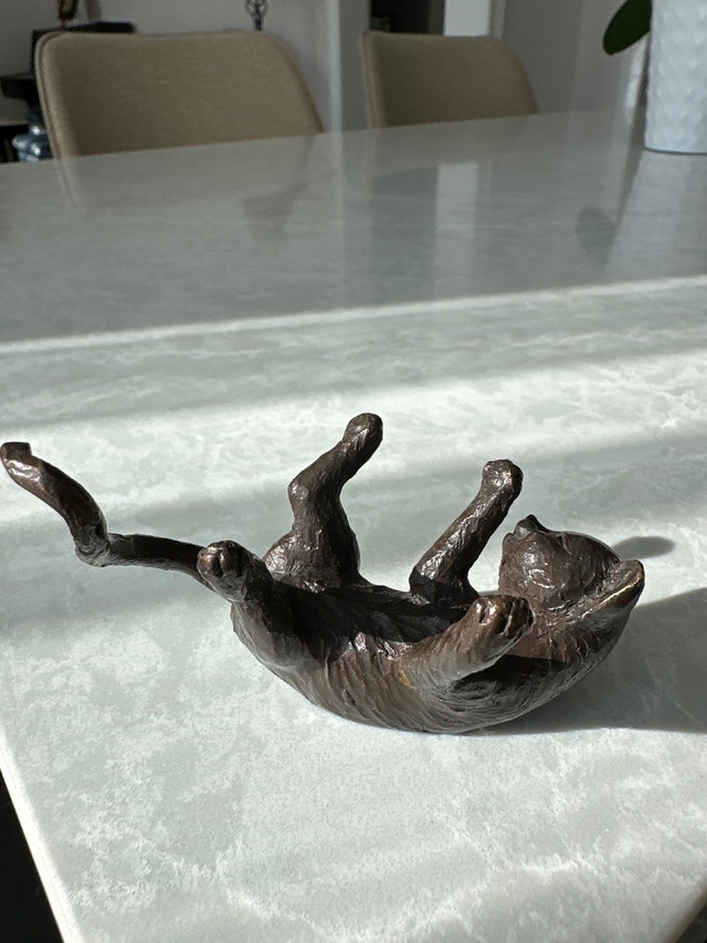 Solid Bronze Vintage Miniature Playing Cat Figurine - photo 2