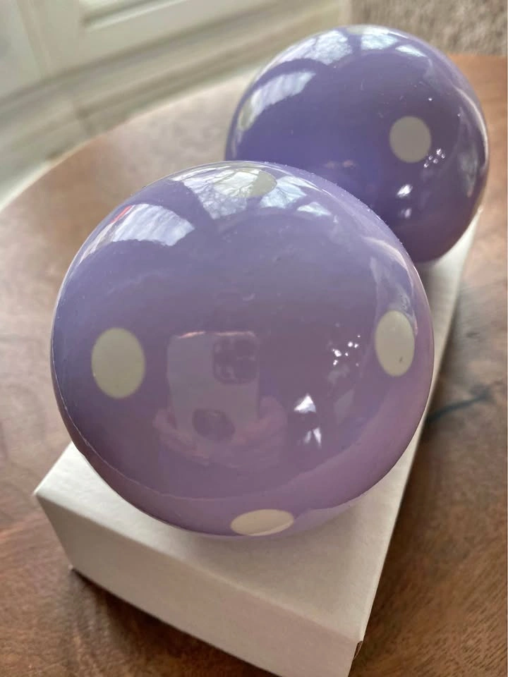 NEW Set Of Two Pottery Barn Kids Lilac Purple Polka Dot Finials