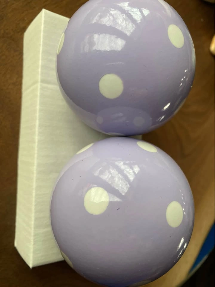 NEW Set Of Two Pottery Barn Kids Lilac Purple Polka Dot Finials - photo 2