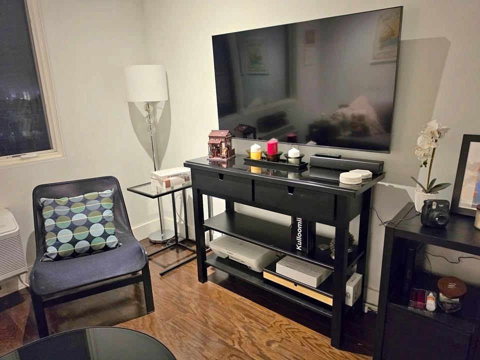 Ikea sideboard table with glasstop - $70