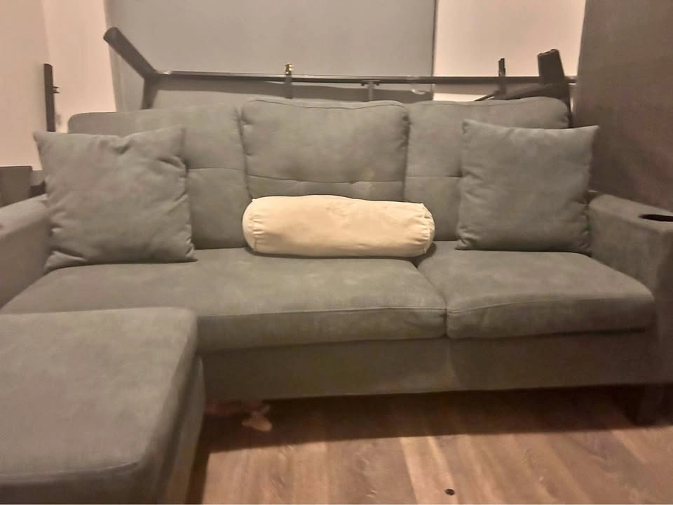 Gray 3 Seater Sofa with Stool