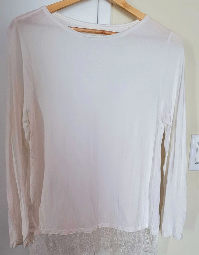 H&M White Long Sleeve Lace Shirt size M