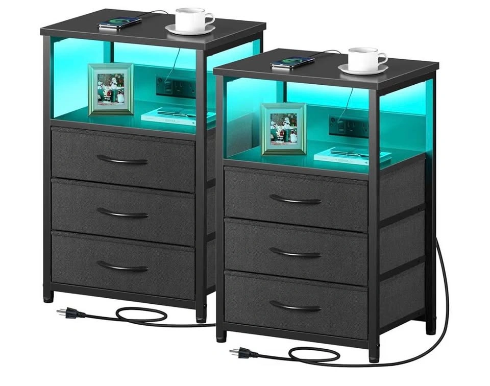 Set of 2 Seventable Nightstands – Charging Station + LED Lights! - photo 3