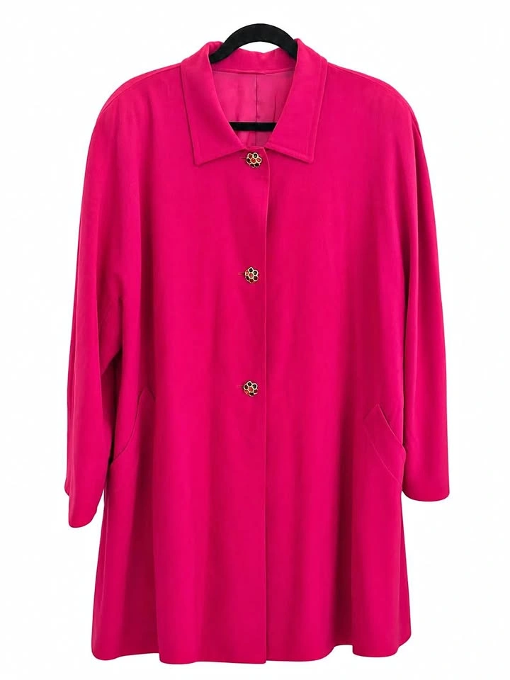 Marina Rinaldi Fuchsia Pink Wool Duster Coat Jewel Buttons XL XX