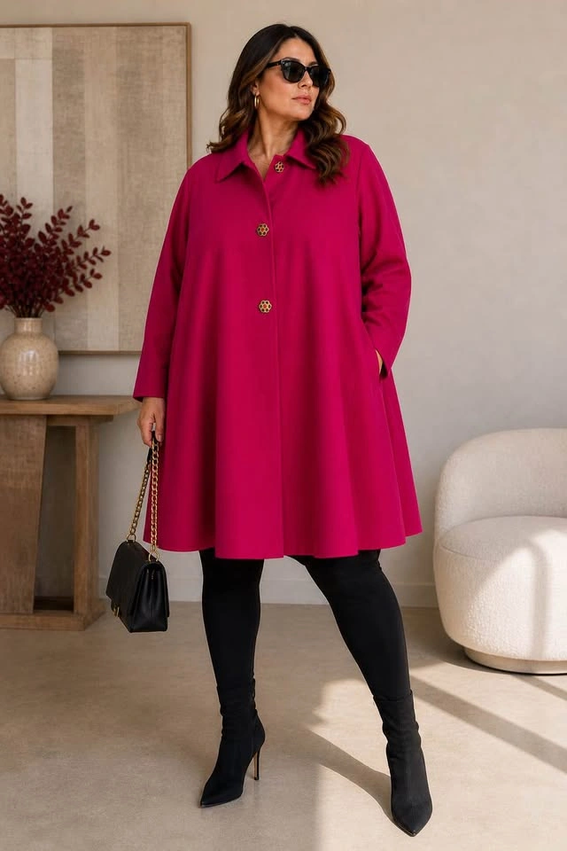 Marina Rinaldi Fuchsia Pink Wool Duster Coat Jewel Buttons XL XX - photo 2
