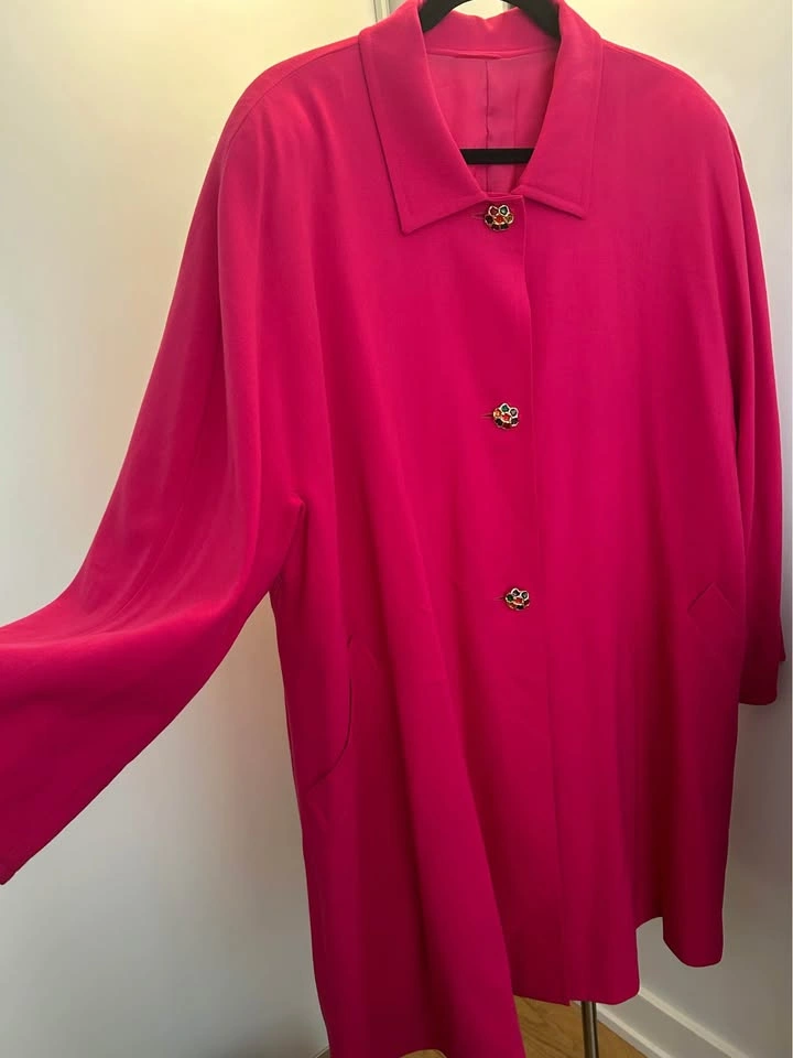 Marina Rinaldi Fuchsia Pink Wool Duster Coat Jewel Buttons XL XX - photo 3