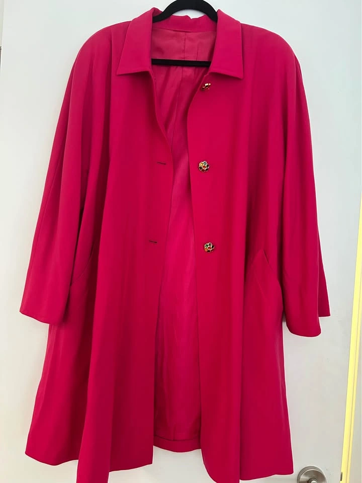 Marina Rinaldi Fuchsia Pink Wool Duster Coat Jewel Buttons XL XX - photo 5