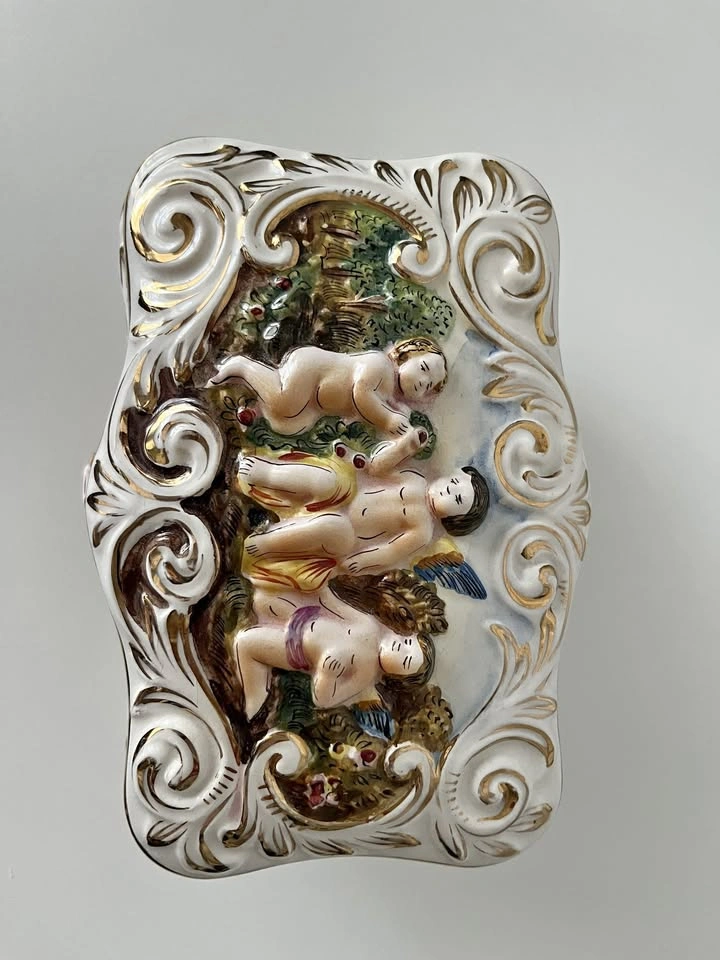 Crown Mark Capodimonte Trinket Box 7" Porcelain Italy