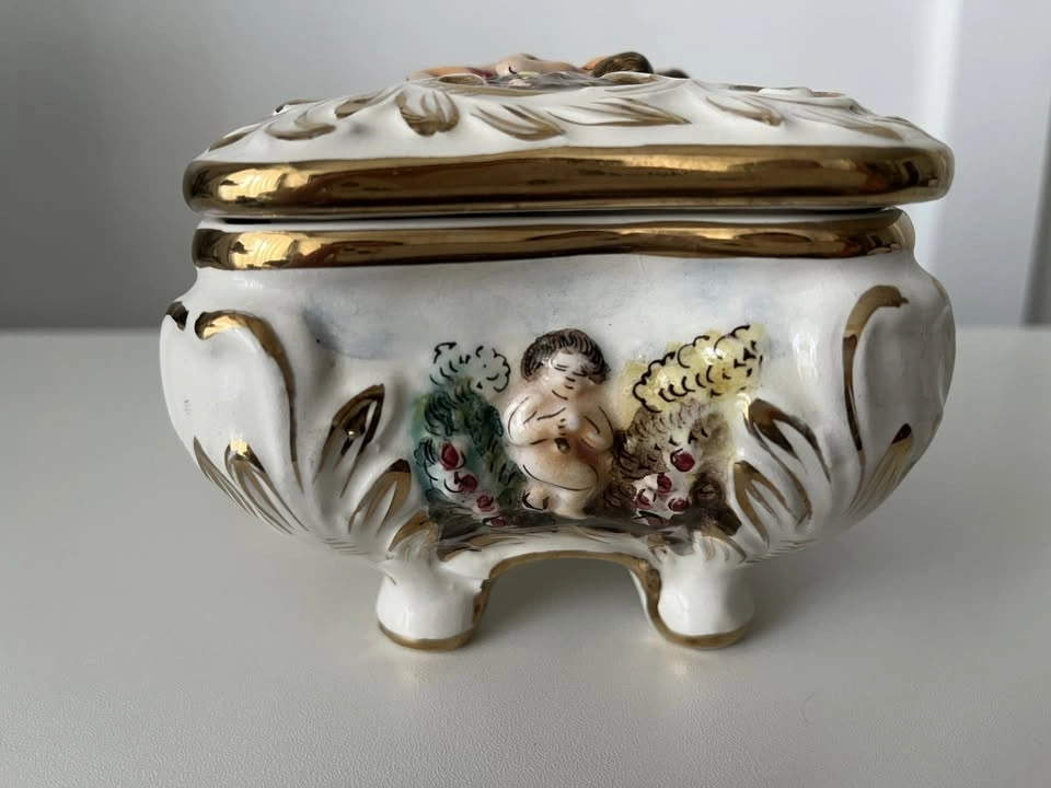 Crown Mark Capodimonte Trinket Box 7" Porcelain Italy - photo 3