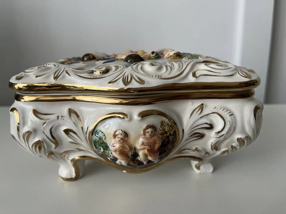 Crown Mark Capodimonte Trinket Box 7" Porcelain Italy - photo 4