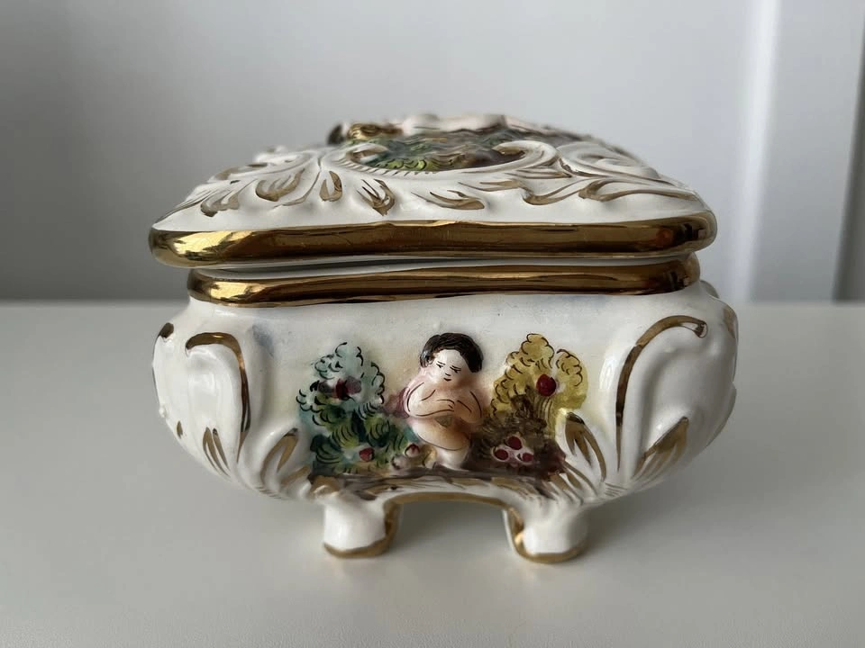 Crown Mark Capodimonte Trinket Box 7" Porcelain Italy - photo 5