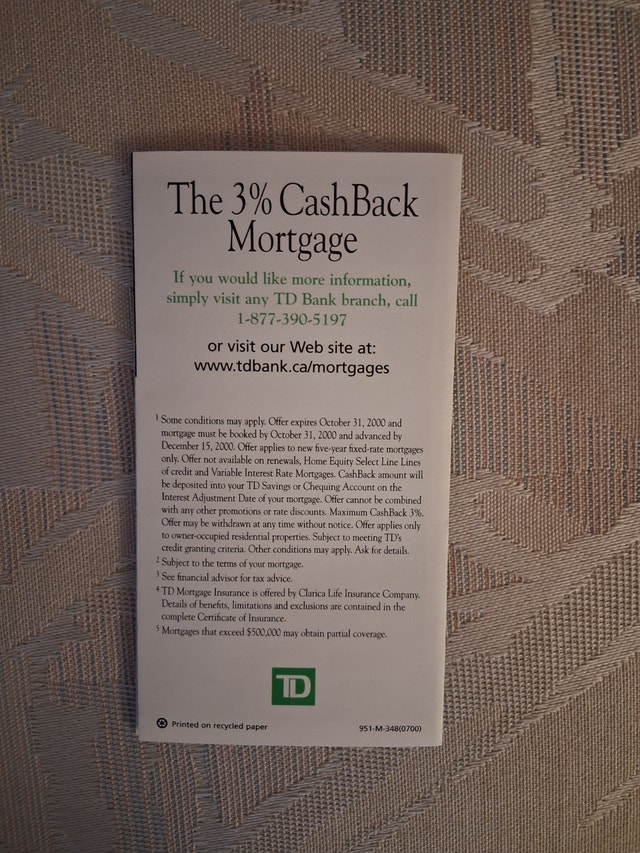 Vintage 2000 TD 3% CashBack Mortgage Brochure - photo 3