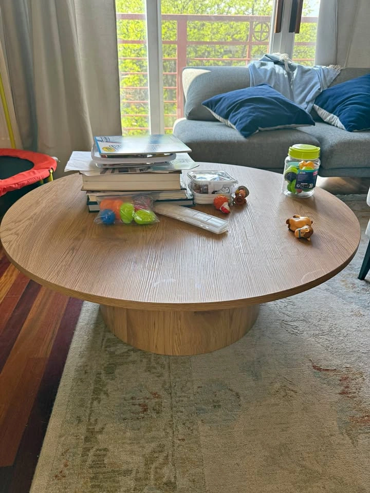 Round Wood Coffee Table – Modern Drum Style