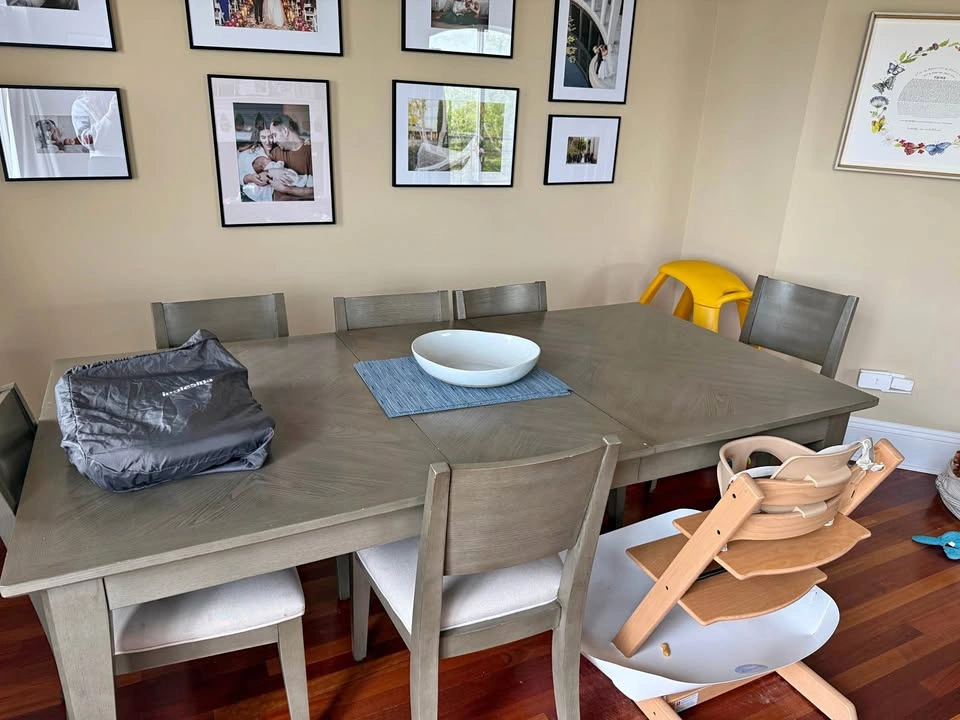 Gray Wood Extendable Dining Table + 6 Chairs