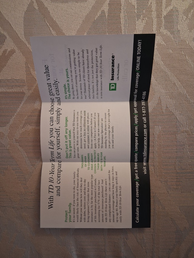 Vintage 1999 TD Term Life Insurance Advertising Brochure - photo 2