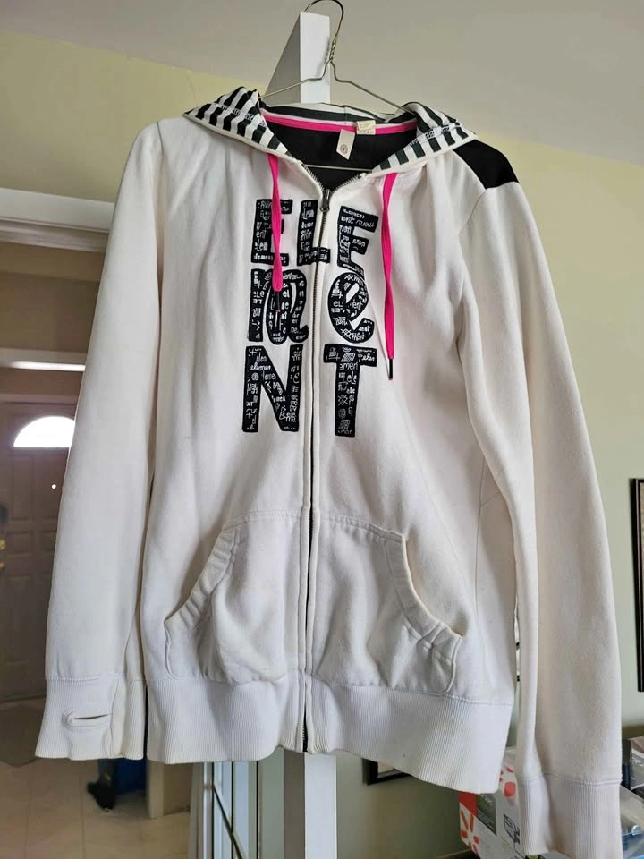 Element White Zip Up Hoodie with Pink Accents - Women's Size Lar