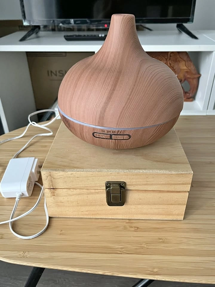 Aromatherapy Diffuser, Wooden Box & New Oil Bottles