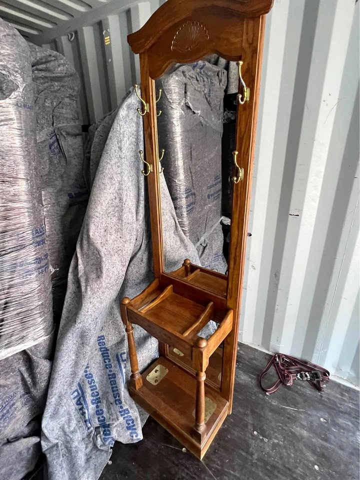 Vintage Solid Wood Hall Tree with Mirror and Hooks
