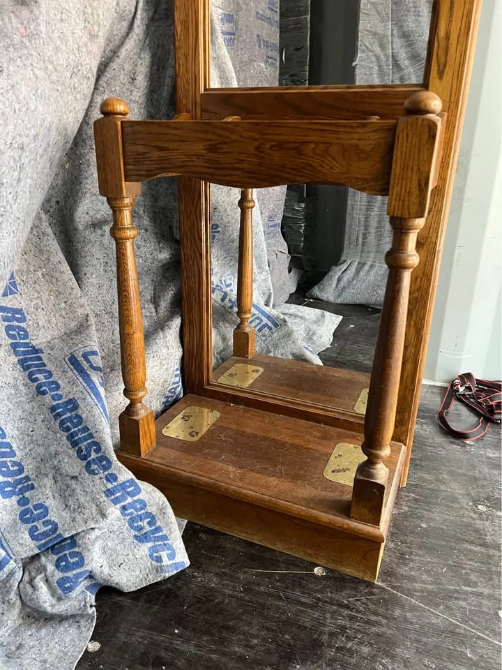 Vintage Solid Wood Hall Tree with Mirror and Hooks - photo 2