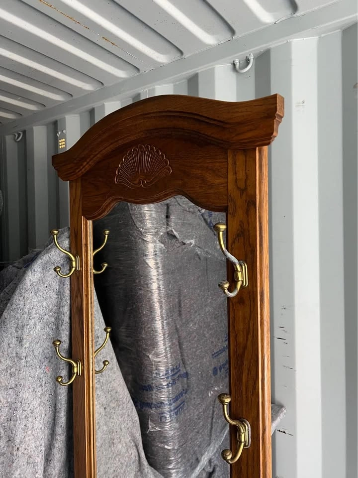 Vintage Solid Wood Hall Tree with Mirror and Hooks - photo 3