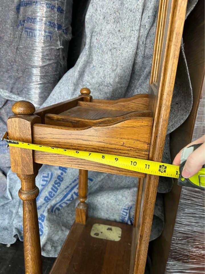 Vintage Solid Wood Hall Tree with Mirror and Hooks - photo 4