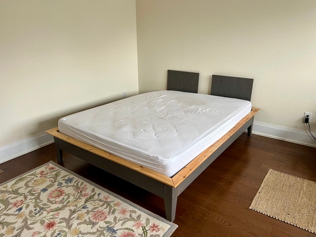 Grey Queen Wooden Bed With Mattress