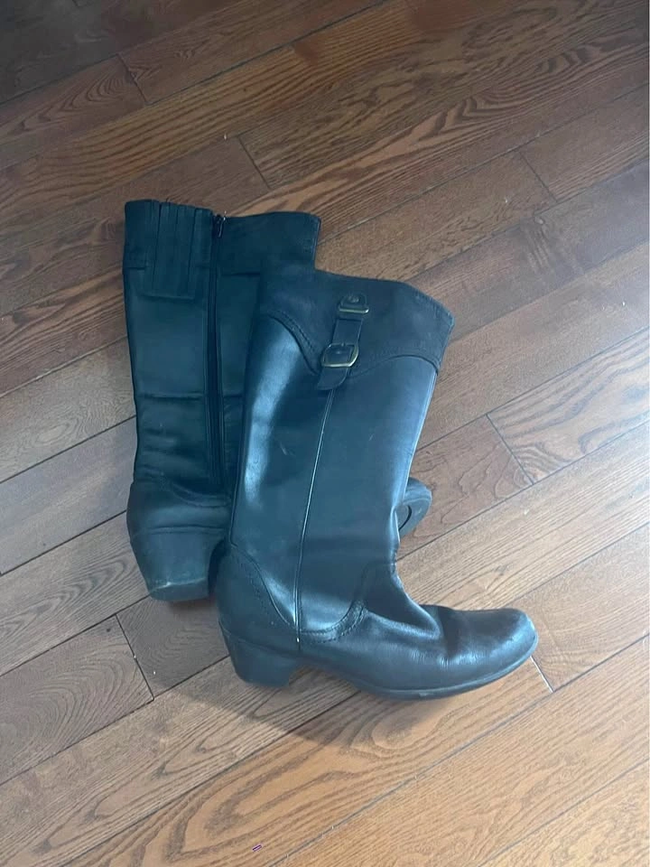Clarks Black Leather Thigh High Boots