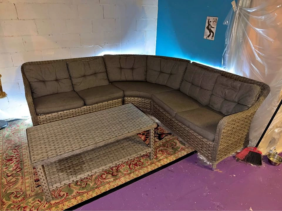 Grey 4 Piece Wicker Couch and Table Set