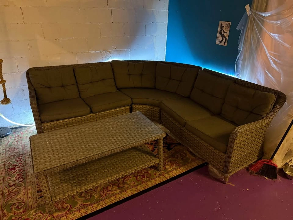 Grey 4 Piece Wicker Couch and Table Set - photo 2