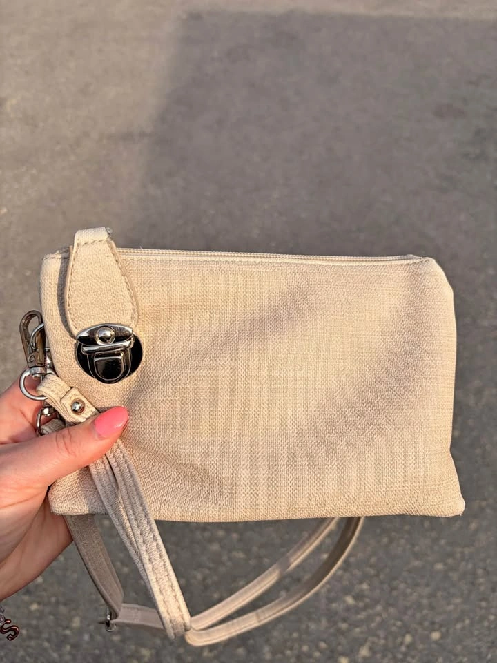 Beige Vegan Leather Crossbody Wristlet