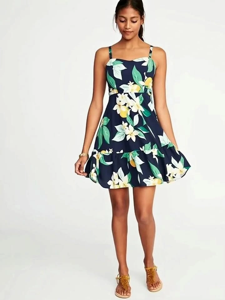 Old Navy Navy Floral Spaghetti-Strap Mini Dress - L