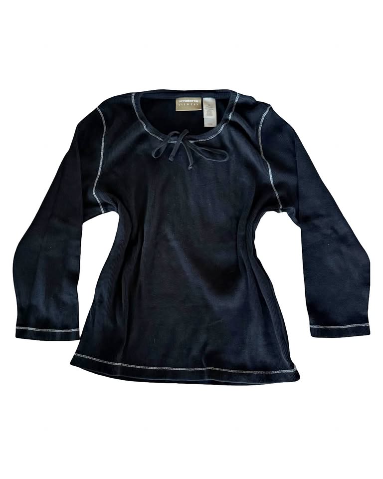 Black Long Sleeve Top with Tie Detail