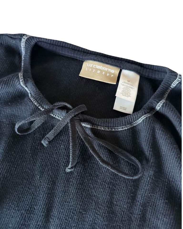 Black Long Sleeve Top with Tie Detail - photo 2
