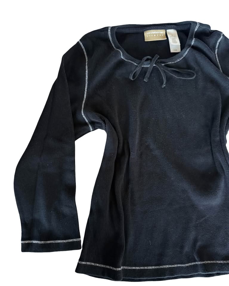 Black Long Sleeve Top with Tie Detail - photo 3