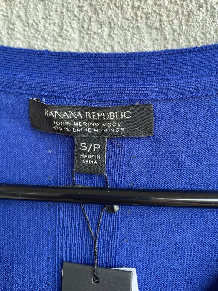 NWT Banana Republic Blue Merino Wool V-Neck Sweater Knit, Size S - photo 3