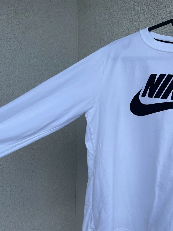 Nike White Long Sleeve Logo Top Cotton Crewneck, Size S - photo 3