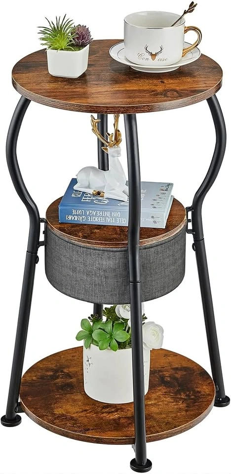 Small Round Side Table with Storage