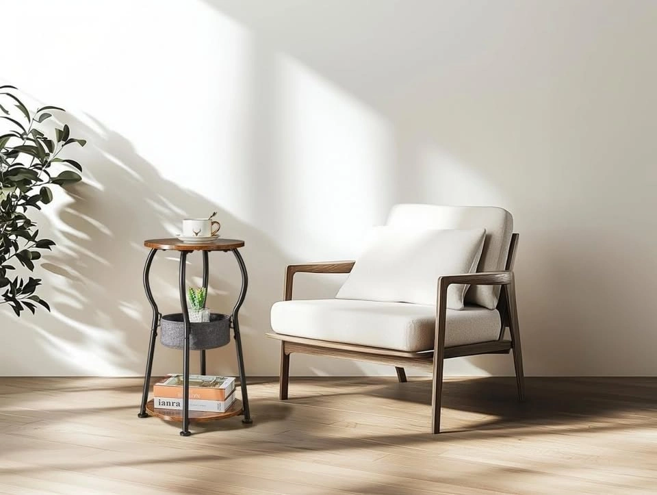 Small Round Side Table with Storage - photo 2