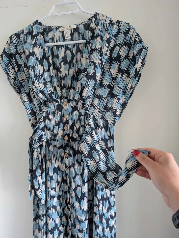 Like New Forever 21 Blue Navy Ikat Midi Dress - Size S - photo 5