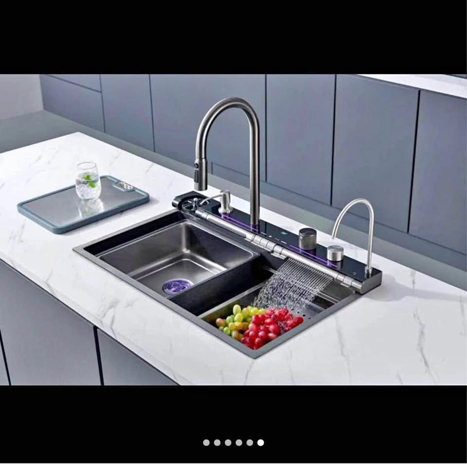 Stainless steel waterfall sink with faucet