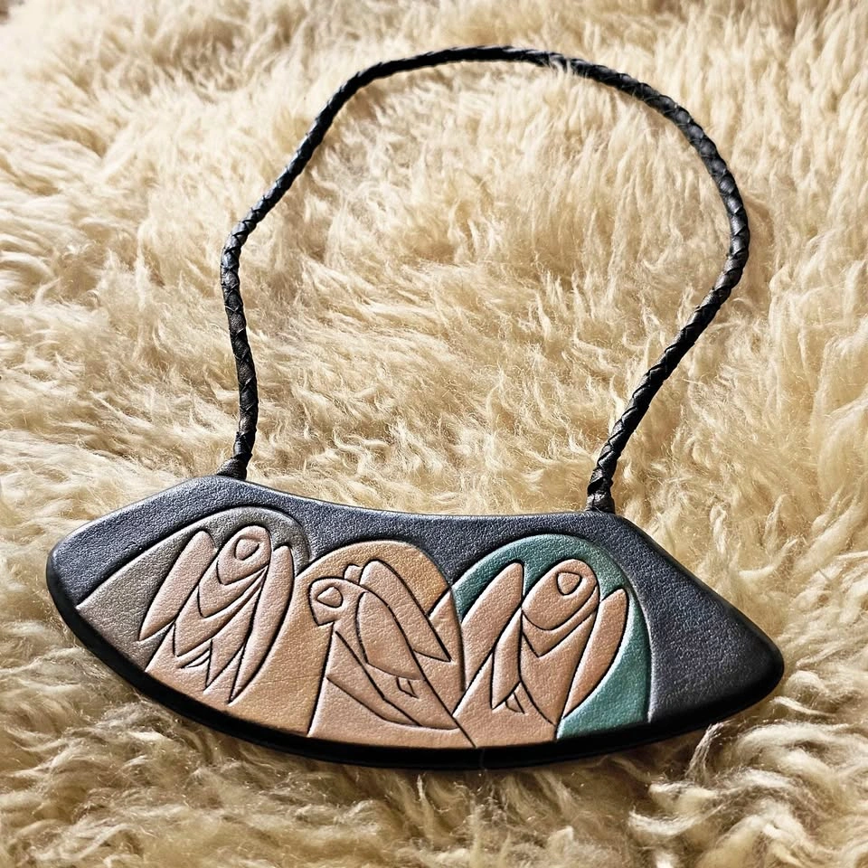 Vintage Tooled Leather Angel Necklace