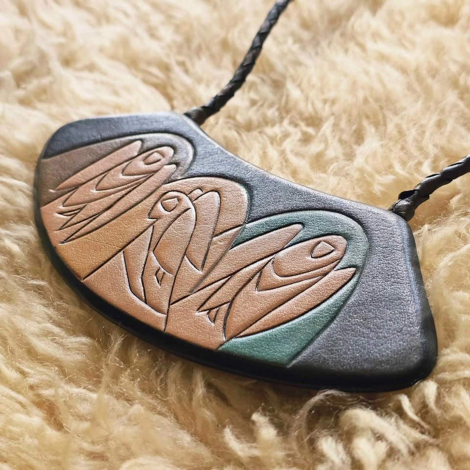 Vintage Tooled Leather Angel Necklace - photo 2