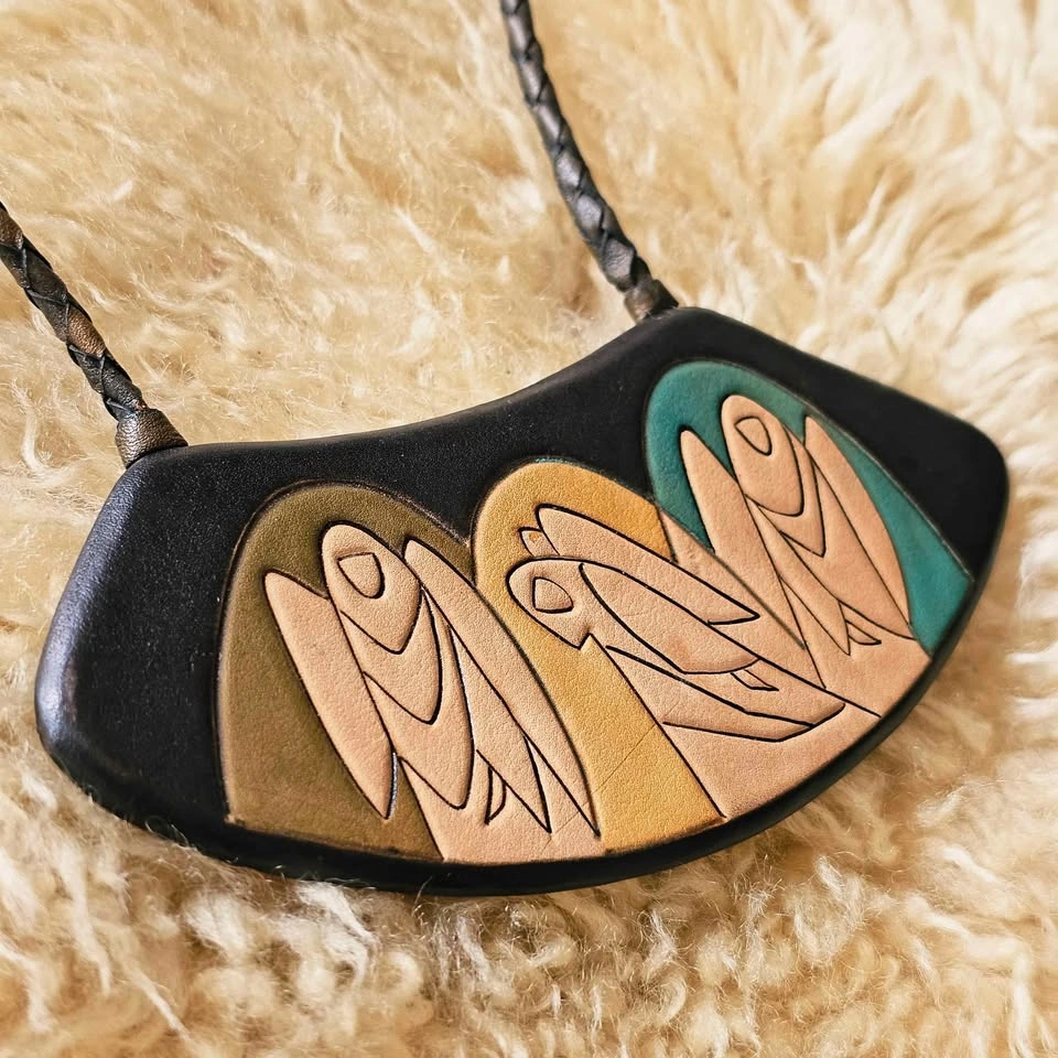 Vintage Tooled Leather Angel Necklace - photo 4