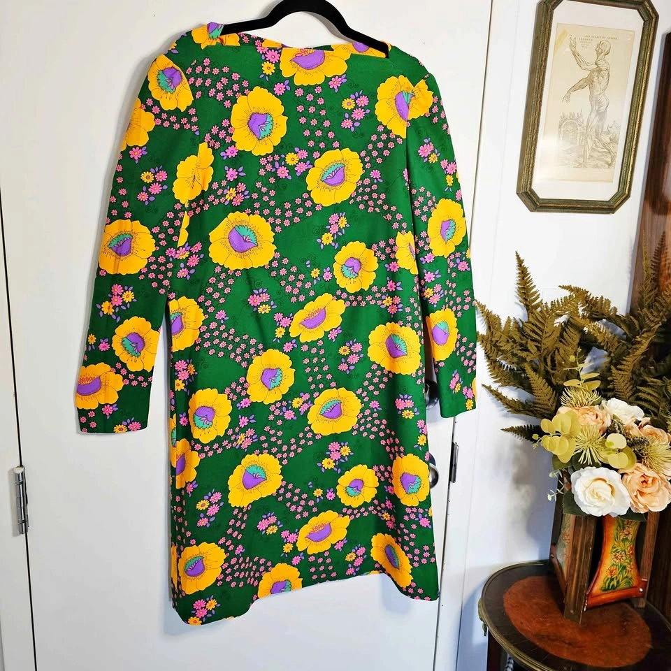 Vintage 60s Psychedelic Floral Shift Mini Dress - L/XL