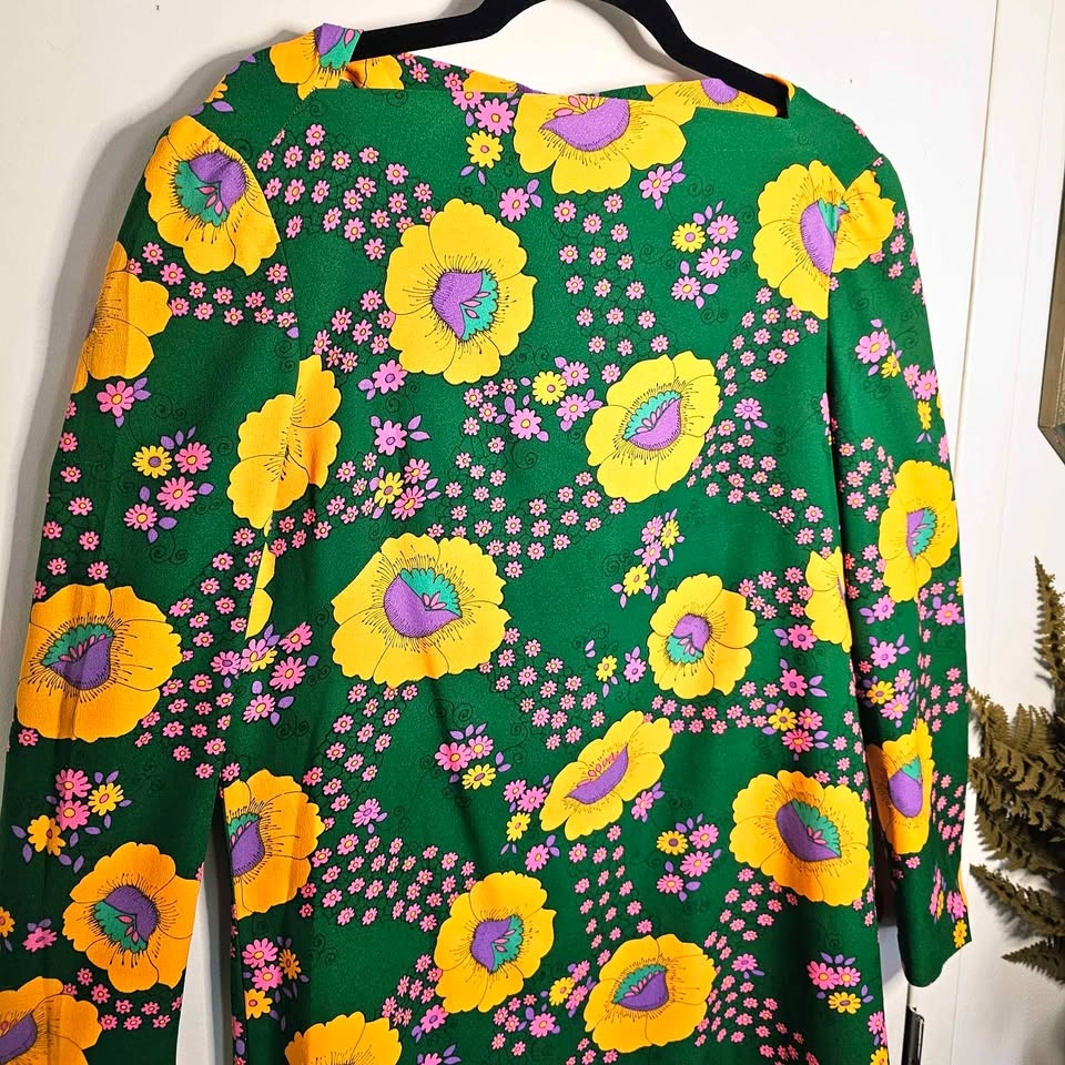 Vintage 60s Psychedelic Floral Shift Mini Dress - L/XL - photo 2