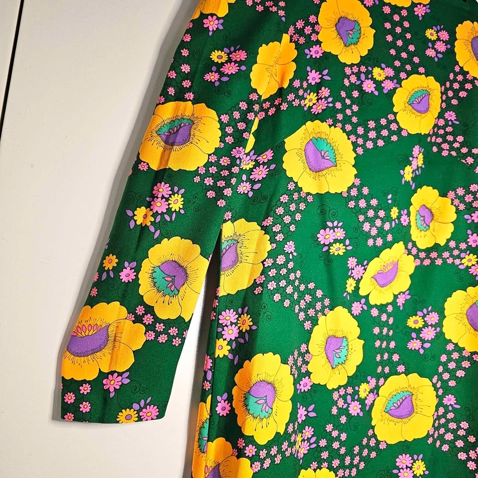 Vintage 60s Psychedelic Floral Shift Mini Dress - L/XL - photo 3