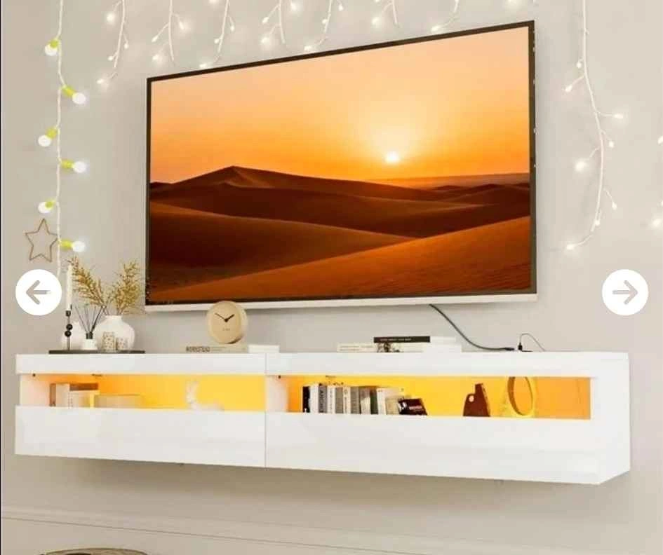 White Floating Wall Mounted TV Stand with LED Lights
